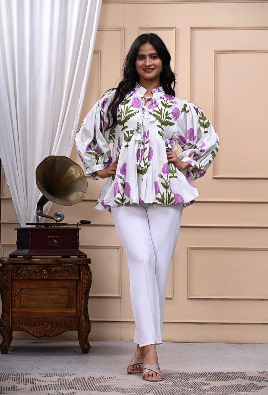 Beautiful Print Indian Hand Made Cotton Blouse Top, Jaipur Printed