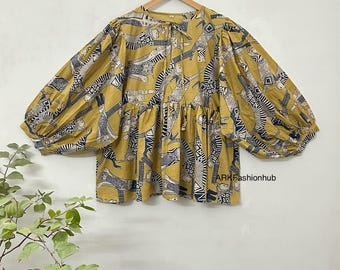 Jaipur Hand Made Cotton Blouse Beautiful Print Top, Indian Printed Blouse, Women Best Tailored Blouse, Mom Outfit Loose Shopping Travel Top