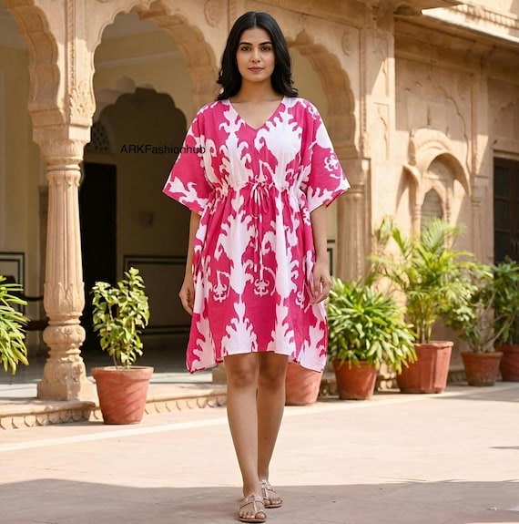 mini kaftan dress for women S Lilac Amalfi Citrus Print Mini Kaftan Dress