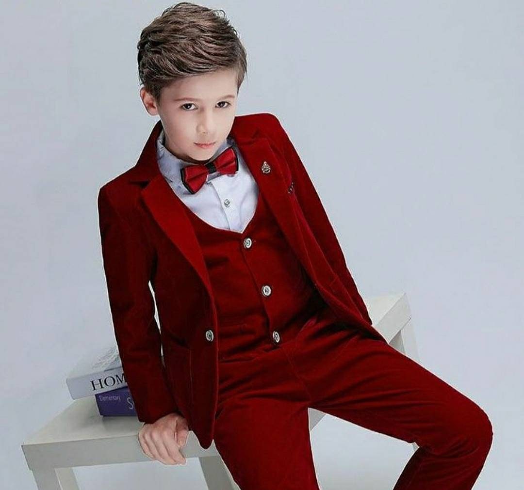 BOYS 3 Piece Slim Fit Red Velvet Suits Wedding Wear Groom Wear Suits Tuxedo  Bespoke -  Canada