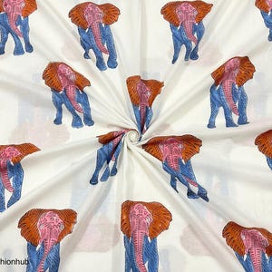 Schöner Elefant Hand Block Gedruckt Stoff, Traditioneller Druck Baumwollstoff, Handgemachter Stoff, Nähen Quilten Stoff, schneidern Stoff.