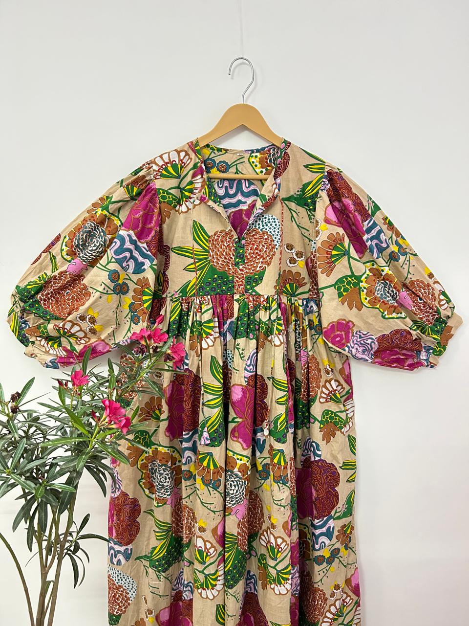 Pure Cotton Indian Print Boho Colourful Summer Earthy Elegant Comfy Daywear Mom Outfit Dress | Summer Beach Travel Outfit Dress, Mom Gifts Pure Cotton Indian Print Boho Colourful Summer Earthy Elegant Comfy Daywear Mom Outfit Dress | Summer Beach Travel Outfit Dress, Mom Gifts