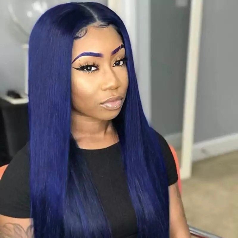 Blue Lacefron wig soft Swisslace freepart  Wig Glueless Wigs Ready To Wear Blue 13x4 13x6 HD Lace Front Wig  main image 4