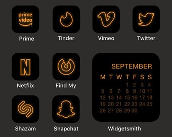 Neon Orange iPhone Icon Pack | Orange Neon App Icons | Dark Aesthetic Phone Icons | Futuristic Glow Icon Theme