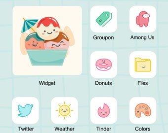 Cute Kawaii iPhone / iPadOS / Android Icon Pack, Pastel Aesthetic App Icons, Adorable Phone Icons, Soft Cute Icon Pack for iPhone & iPad