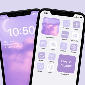 Dreamy Purple iOS 18, iOS 17 and iOS 16 Icon Pack + Wallpaper, Cute Kawaii LoFi iPhone Aesthetic, Pastel Lavender Home Screen Decor