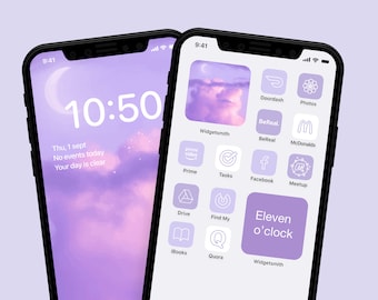 Dreamy Purple iPhone / iPadOS / Android Icon Pack | Pastel Lavender Kawaii App Icons | Cute LoFi Aesthetic Phone | Soft Purple Home Screen