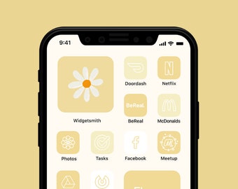 Pastel Yellow Daisy iPhone / iPadOS / Android Icon Pack, Dreamy Vintage Floral Aesthetic Icons, Cute Phone Icons, Soft Yellow Phone Theme