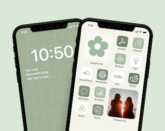 Sage Green iPhone / iPadOS / Android Icon Pack | Pastel Green Aesthetic App Icons | Minimal Phone Icons | Soft Green Home Screen Theme