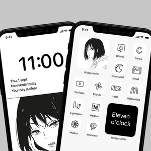 iOS 16 icons, Manga iPhone aesthetic, Anime inspired theme, Weeb, Minimalistic Clean Lines, iOS 16 Lockscreen, iOS 15 home screen, Japanese