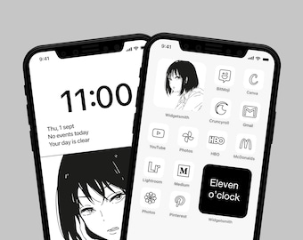 Manga App Icons for iPhone / iPadOS / Android, Black and White Japanese Minimal Home Screen Theme, Clean Line Icon Pack