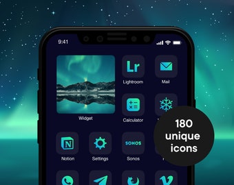 Northern Lights iPhone / iPadOS / Android Icon Pack, Aurora Borealis App Icons, Green Blue Gradient Icons, Iceland Icons, Minimal iOS Icons
