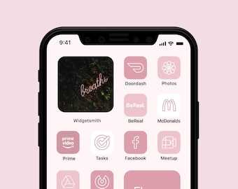 Pastel Pink iPhone / iPadOS / Android Icon Pack | Vintage Pink Aesthetic App Icons | Minimal Line Phone Icons | Soft Pink Home Screen Theme