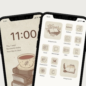 Light Academia iPhone / iPadOS / Android, Icon Pack, Vintage Book Aesthetic App Icons, Beige Minimal Phone Icons, Book Lover Phone Theme