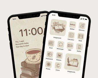 Light Academia iPhone / iPadOS / Android, Icon Pack, Vintage Book Aesthetic App Icons, Beige Minimal Phone Icons, Book Lover Phone Theme