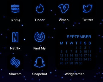 Neon Blue Galaxy iPhone/iPadOS/Android, Icon Pack, Dark Blue Aesthetic App Icons, Starry Night Phone Icons, Futuristic Space Icon Theme