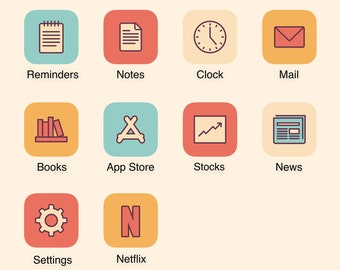 Retro App Icon, 720 Vintage iPhone app icon, iOS 16 icon pack, Aesthetic Colors, Minimalistic Line, Pastel, 70s vibe, 80s Aesthetics, iOS 15