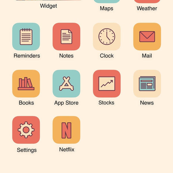 Retro App Icon, 720 Vintage iPhone app icon, iOS 16 icon pack, Aesthetic Colors, Minimalistic Line, Pastel, 70s vibe, 80s Aesthetics, iOS 15
