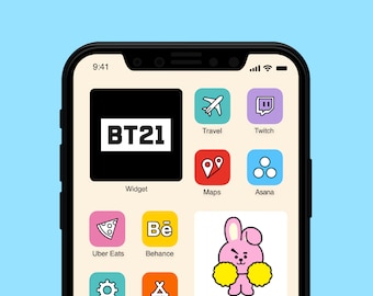 BTS Cute Character iPhone / iPadOS / Android, Icon Pack, Kawaii Aesthetic App Icons, Pastel Cartoon Phone Icons