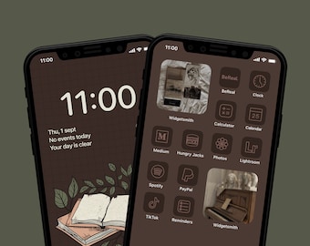 Dark Academia iPhone Icon Pack | Vintage Library Aesthetic App Icons | Moody Study Phone Icons | Dark Vintage Home Screen Theme