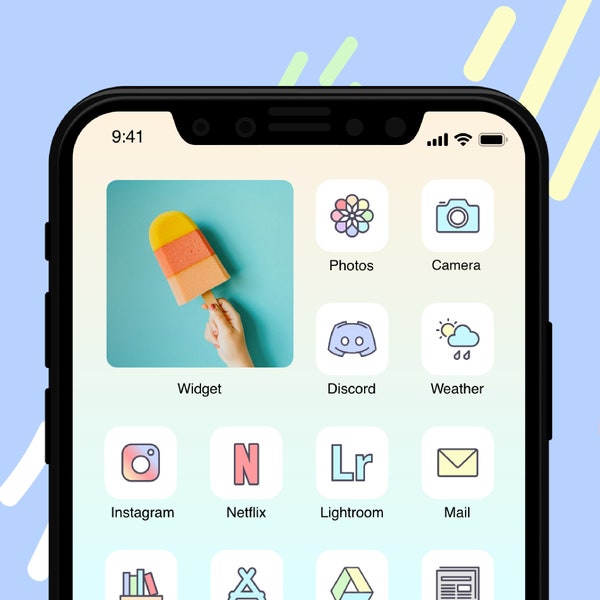 Pastel app icons, Kawaii Pastel App Icons, Rainbow Pastel iPhone Icons, Full Color Crayon iPhone app, iOS 14 icon pack, Aesthethic Colors