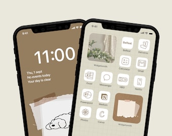 Korean Minimalist App Icons | Scrapbook Aesthetic iPhone Icon Pack | Bullet Journal Style Phone Icons | Cute Journal Theme
