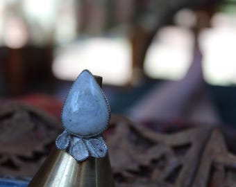 Sterling silver moonstone and herkimer diamond ring