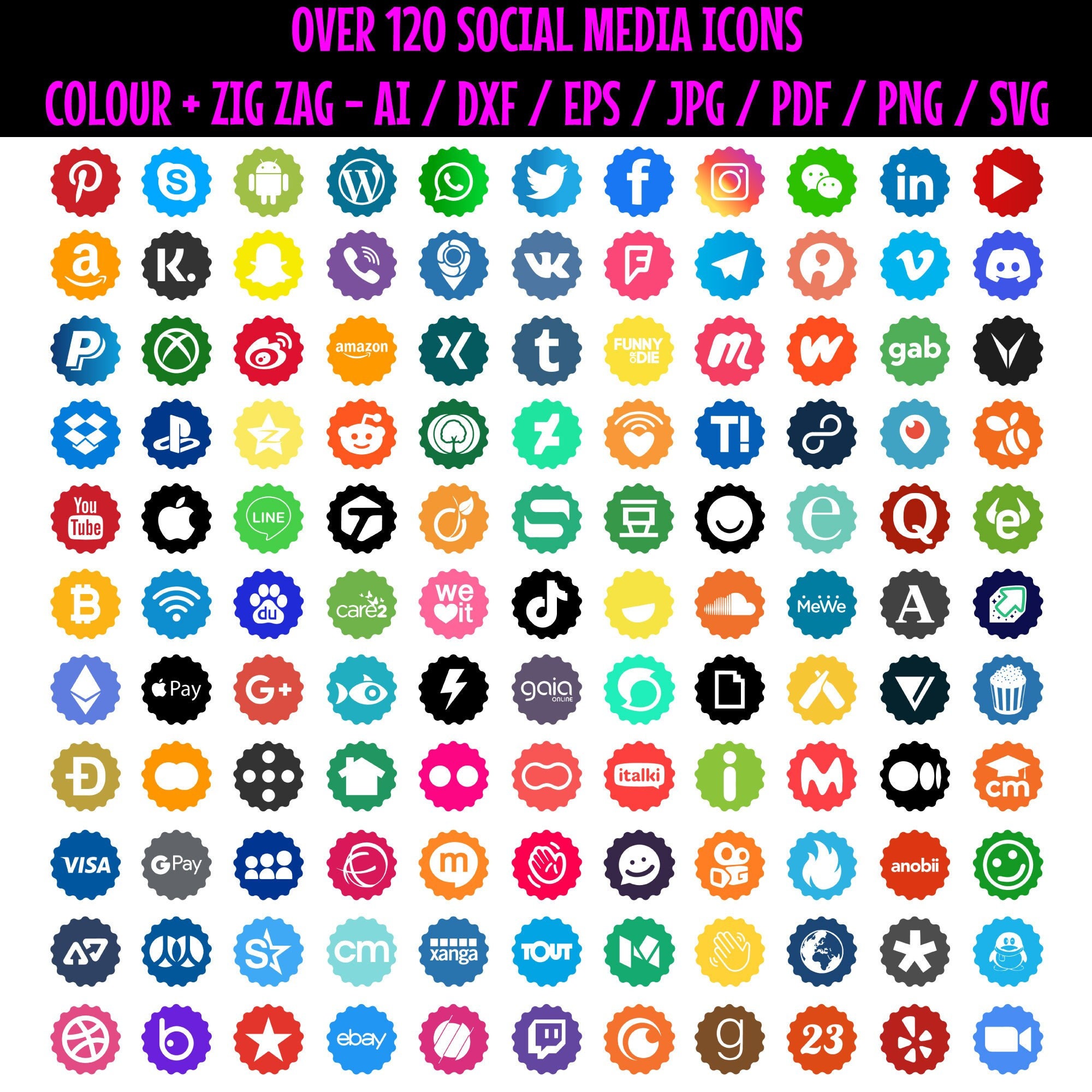 120 Unique Colour Social Media Icons Bundle Ai / Dxf / Eps / | Etsy