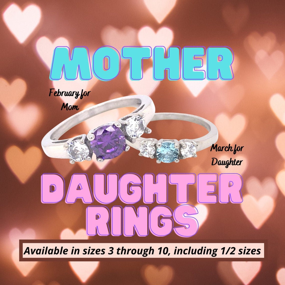 Mother Daughter Ring Birthstone Color 3 Stone Stainless Steel Etsy