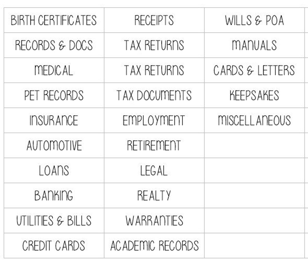Household Files LABELS ONLY | Important Document Labels | Home Family ...