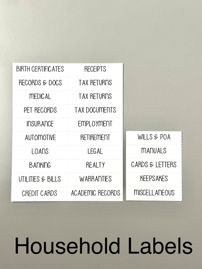 House Items Label Household Files LABELS ONLY | Important Document Labels | Home Family ...