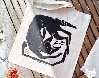 Sleepy Black Cat Tote Bag - Cute Reusable Canvas Bag - Bookish Tote - Cat Mom Funny Artsy Gift - Eco Friendly Cotton Shopper Shoulder Bag