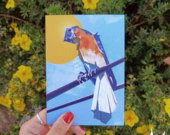 Cute Cottagecore Bird Postcard Mini Print - 4x6 A6 Minimalist Animal Art Print - Cute Nature Inspired Stationary - Original Art Penpal Gift