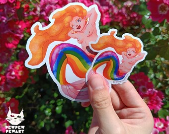 Rainbow Mermaid Sticker Pack 2 pcs - Mermay Ally Pride Sticker - LGBT Support Decoration for Laptop Skateboard Journal Waterbottle
