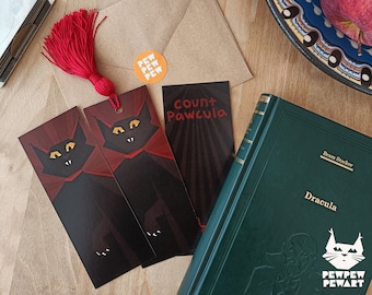 Cat Vampire Bookmark - Dracula Fantasy Tassel Book Mark - Unique Book Club Gifts for Book Box - Cute Cat Lover Present - Witchy Vampire Fang