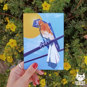 Mini impressão de cartão postal de pássaro Cottagecore fofo - 4x6 A6 Impressão artística minimalista de animais - Estacionário inspirado na natureza fofa - Presente de arte original por correspondência