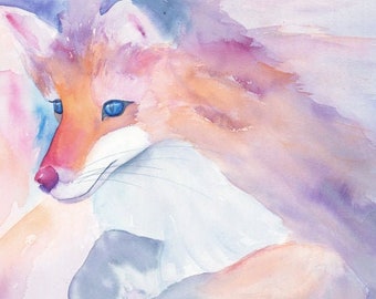 Print of Colourful Fox Watercolor Painting