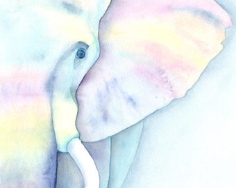 Print of Blue Elephant Watercolor Painting Fine Art Giclee