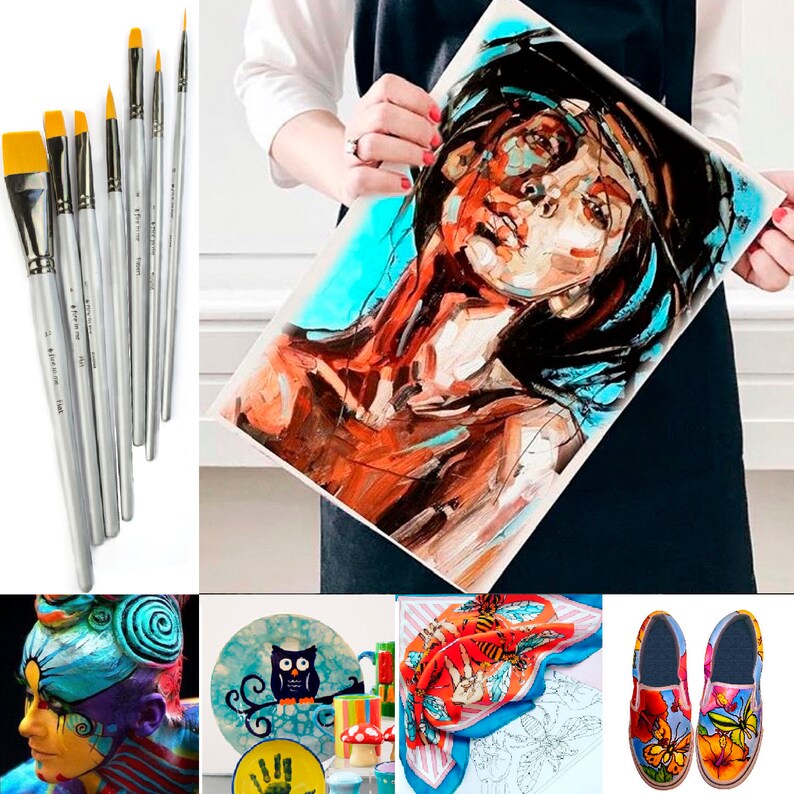 Art Paint Brushes for Acrylic Painting Watercolor Oil Gouache - Body and Face Paint Brushes for Adults Kids Best Artist Paint Brush Set 7pcs image 4
