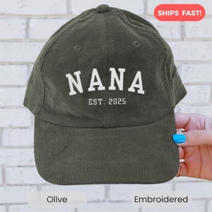 Nana Custom Corduroy Hat Embroidered Est Date New Grandma Personalized Baseball Hat Mimi Retro Vintage Cap Embroidery Pregnancy Announcement