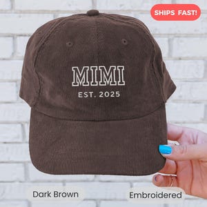 Mimi Custom Corduroy Hat Embroidered Est Date New Grandma Personalized Baseball Hat Retro Vintage  Nana Cap Embroider Pregnancy Announcement