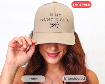 In My Auntie Era Custom Hat Embroidered Aunt Baseball Hat Bow Retro Vintage  Cap Embroidery Personalized Aunt Promotion Gift Trucker Cap