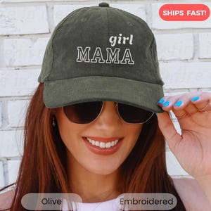 Girl Mama Custom Corduroy Hat Embroidered New Mom Baseball Hat Retro Vintage Corduroy Cap Embroidery Mommy Personalized Mothers Day Gift