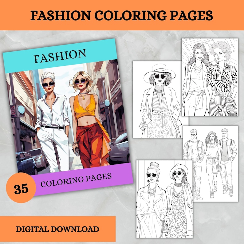 Fashion Coloring Pages for Adults and Teens Printable Fashion Coloring Sheets Digital Instant ...