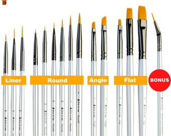 Small Miniature Paint Brushes - Detail Paint Brush Set of 14 pcs +1 Free, Tiny Mandala Paint Brush for Detailing - Acrylic Watercolor Oil