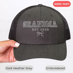 Grandma Custom Bow Hat Embroidered Est Date New Grandmother Personalized Baseball Hat Snapback Trucker Cap Embroidery Pregnancy Announcement