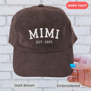 Mimi Custom Corduroy Hat Embroidered Est Date New Grandma Personalized Baseball Hat Retro Vintage Nana Cap Embroidery Pregnancy Announcement