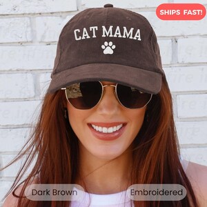 Custom Cat Mama Embroidered Corduroy Hat Cat Embroided Cap Cute Custom Pet Lover Gift for Cat Mom Baseball Cap Personalized Cat Mom Hat