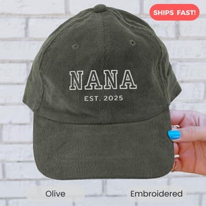 Nana Custom Corduroy Hat Embroidered Est Date New Grandma Personalized Baseball Hat Retro Vintage Mimi Cap Embroidery Pregnancy Announcement