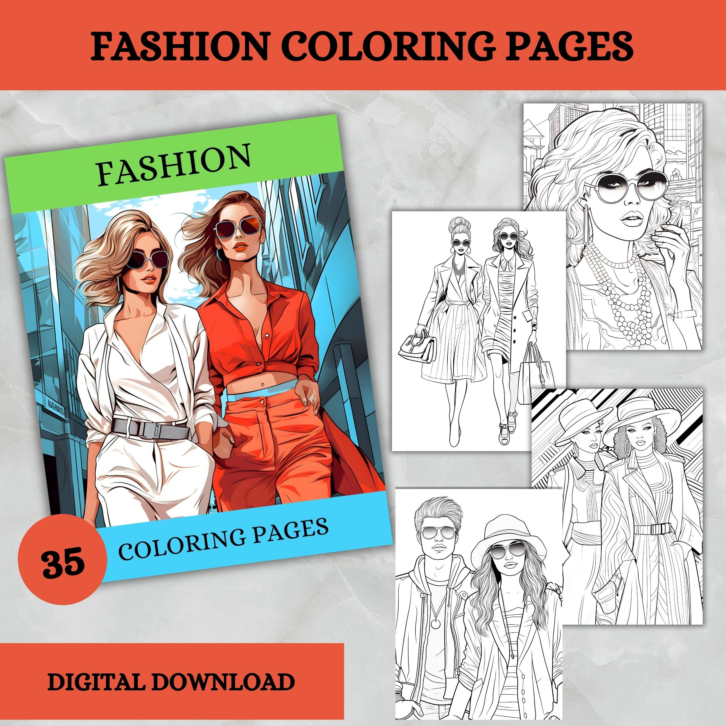 Adult Fashion Coloring Pages Printable Fashion Coloring Sheets Digital Instant Download Coloring ...